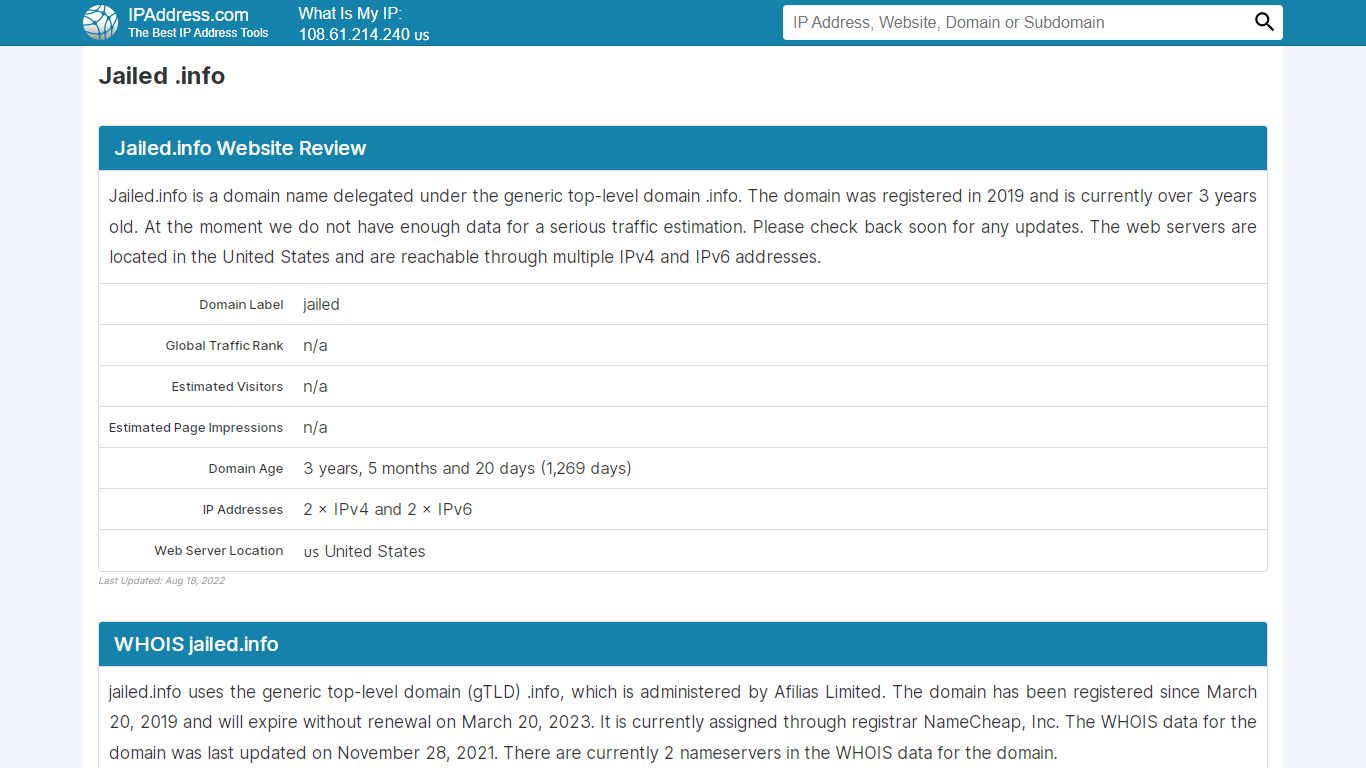 Jailed.info ᐅ Learn more about Jailed - ipaddress.com